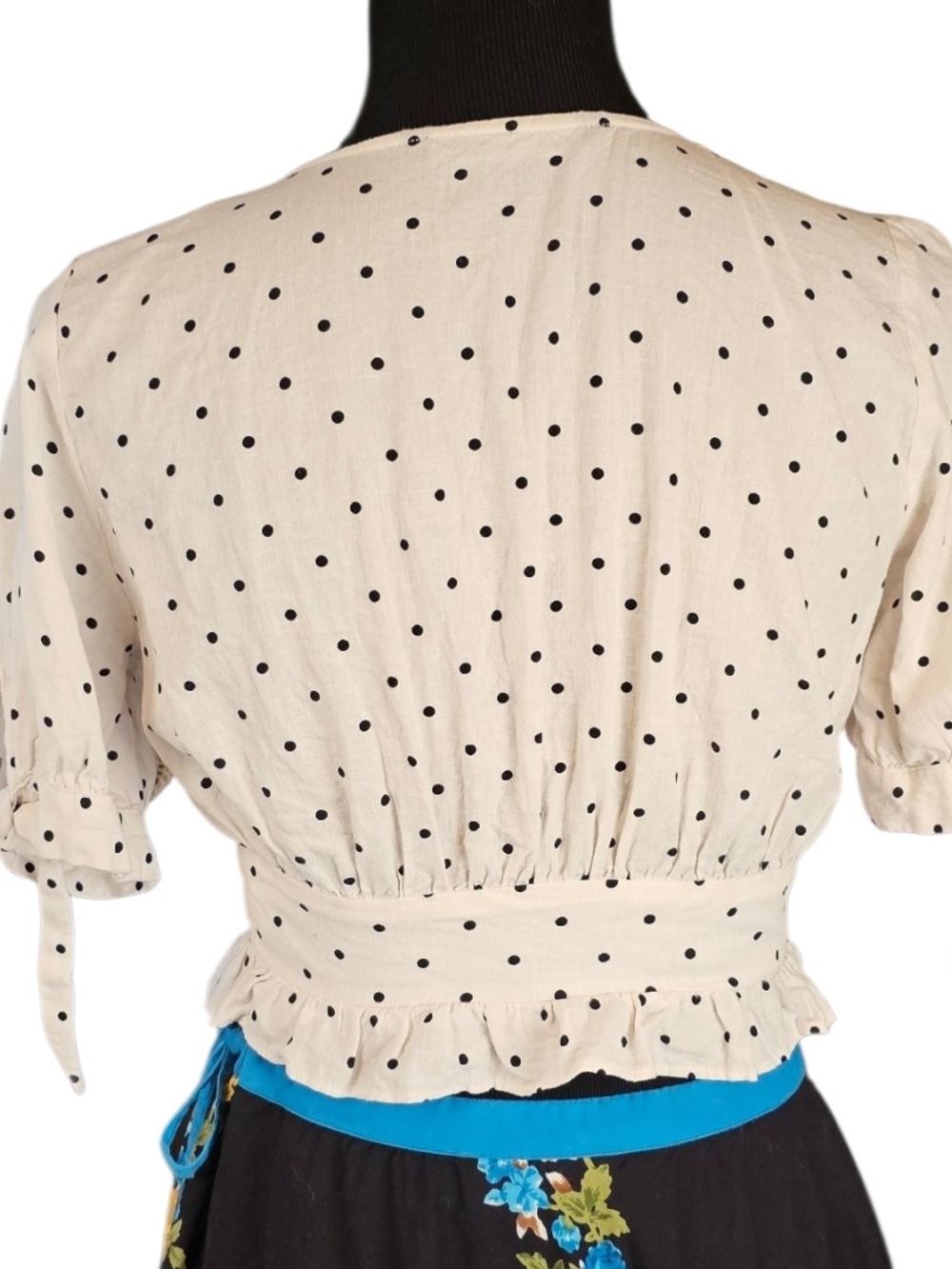Zara Polka Dot Linen Blend Corset Crop Top XS Cottagecore French Girl - Picture 4 of 7